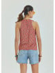 Halter Neck Button Detail Pleated Pink Floral Blouse 4675